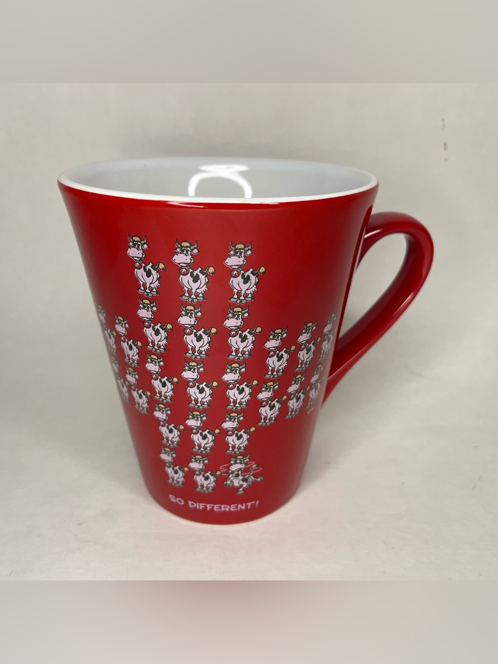 RARE Cotfer Geneve Red Mug Cup Cow Swiss Flag Switzerland "So Different!"